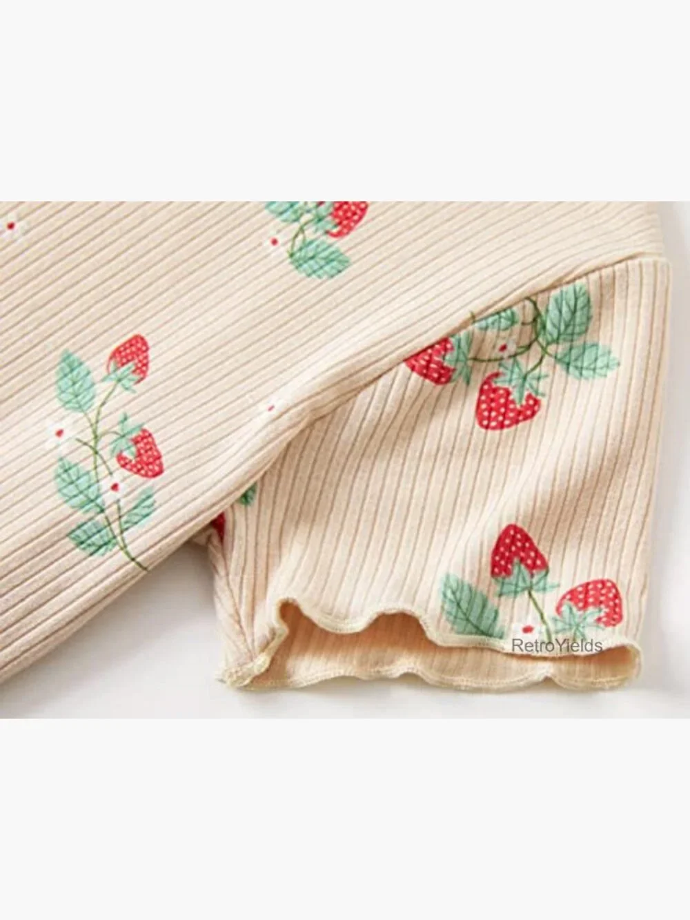 Girls Pajama Set - Strawberry Fruit Print Tee & Pants PJs 2T-10